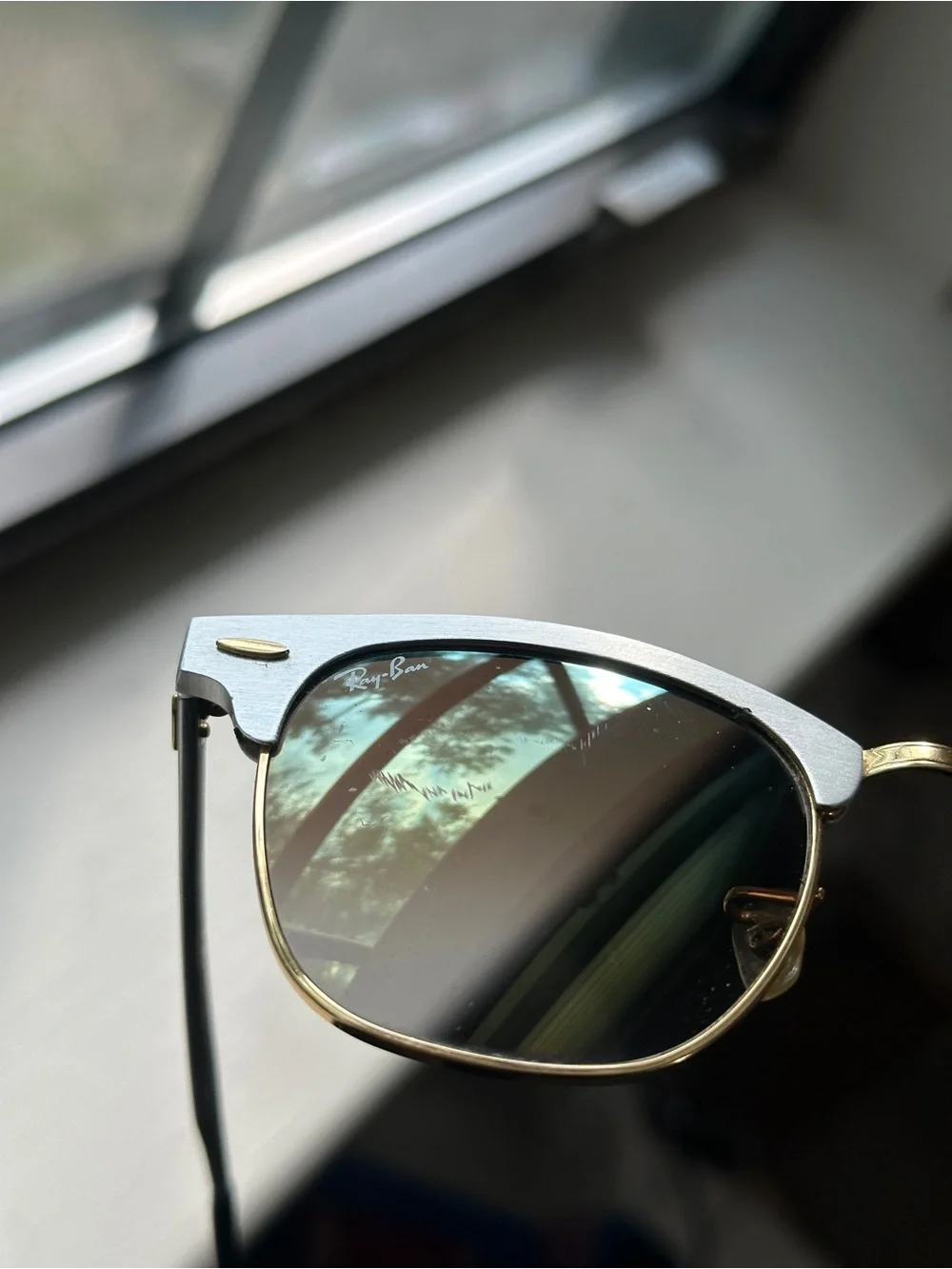 Ray-Ban Two-Tone Silver & Gold Frame Sunglasses with Green Gradient Lenses